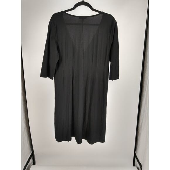 Eileen Fisher A-Line Dress L Deep V-Neck 3/4 Sleeve Crepe Stretch Casual Black - Picture 6 of 8